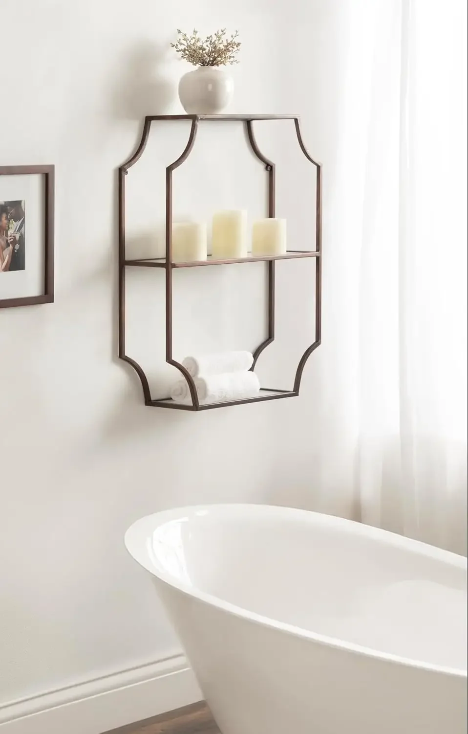 Kate and Laurel Ciel Glam Geometric Wall Shelf; 18 x 24; Bronze; Decorative Shelves for Use as Over-the Toilet Storage or Bedroo
