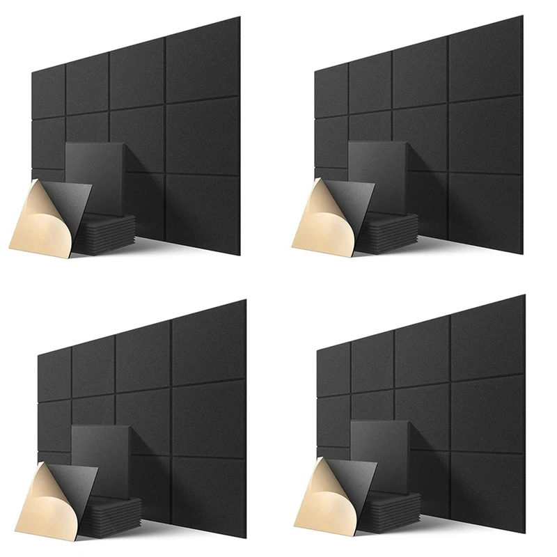 

Self-Adhesive Acoustic Panels 48 Pack,12 X 12 X 0.4 Inch Sound Proof Padding,Sound Absorbing Panel For Home ,Black