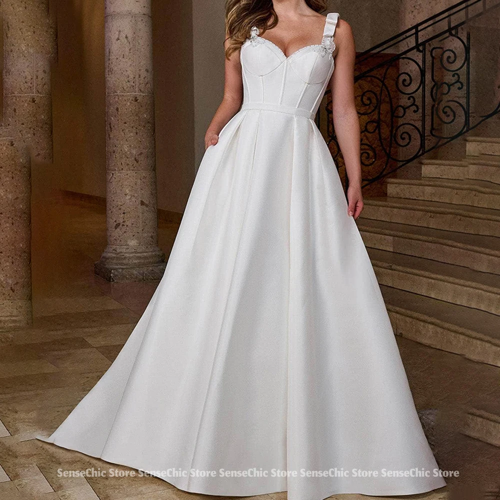

Wedding Dresses for Brides 2025 Satin فستان الزفاف A line Sweep Train Sleeveless Woman Bridal Gowns Dress Customized