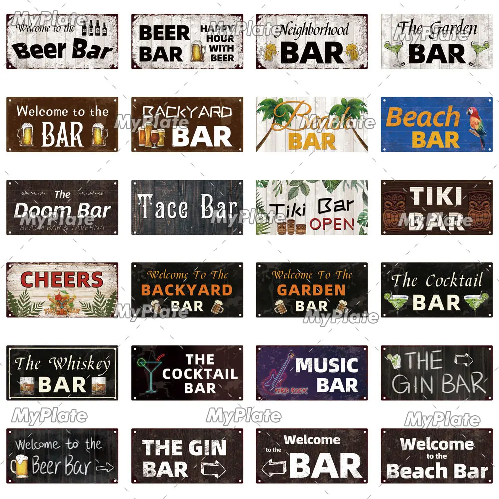 [MyPlate] Musice Beach Bar Wooden Wall Plaque Sign Wood Plate Home Door Wall Deocr Decoration Man Cave Hanging Sign House Gift