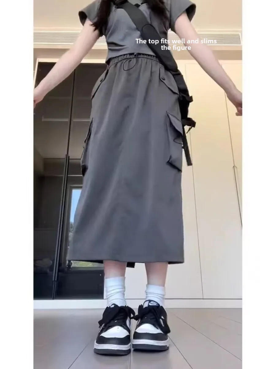 ملابس العمل الأمريكية الرجعية عالية الخصر ألف خط تنورة المرأة حجم كبير الصيف هونغ كونغ Sle سبليت منتصف طول الحلو المدرسة Sle