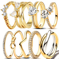 18K Gold Plated 925 Silver Ring Heart Shapes Zircon Rings For Women Fine Jewelry Anniversary Valentine's Day Gifts