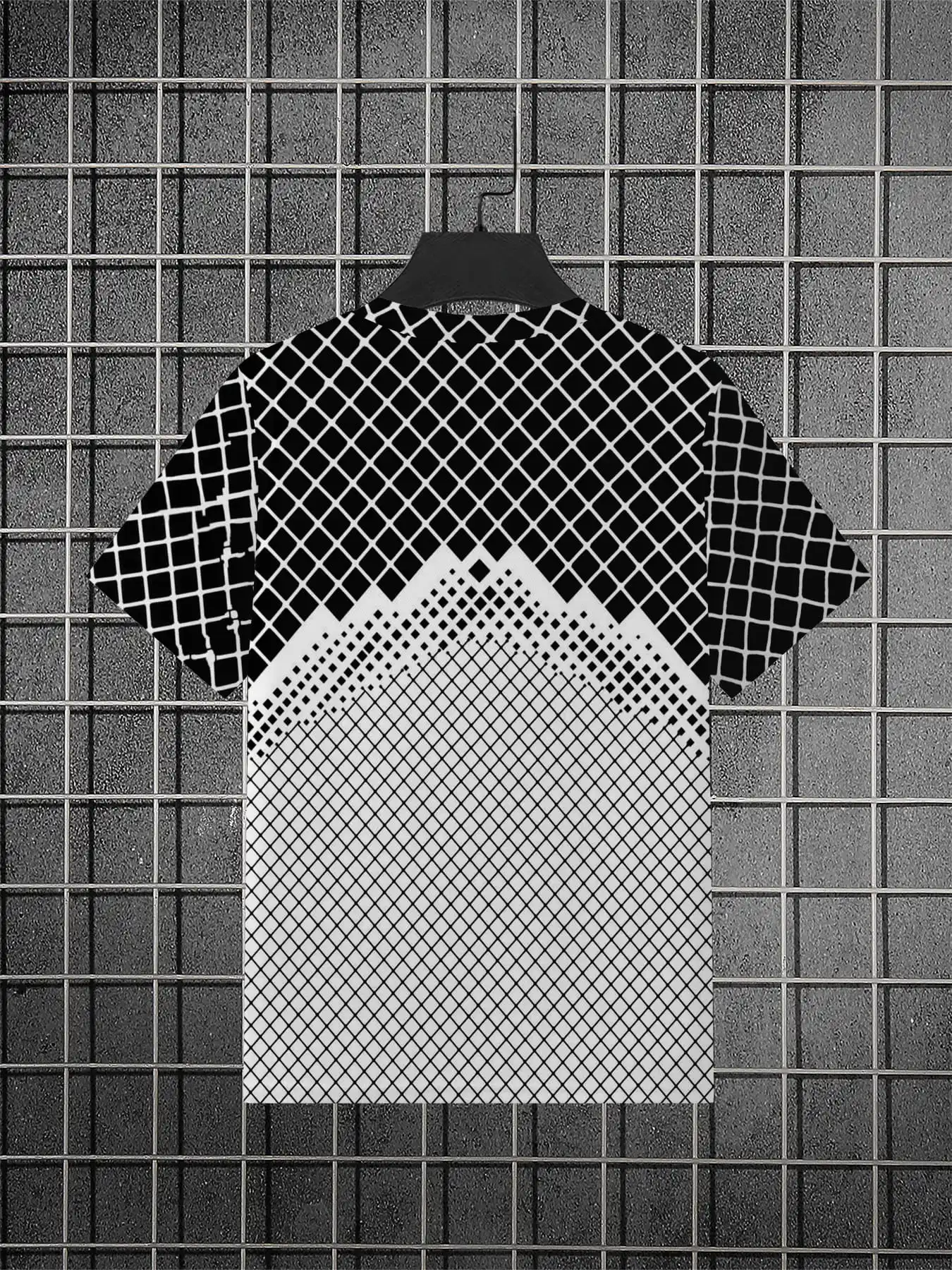 Men Quick Dry T-shirt High Elastic Gradient Grid Dot Print Short Sleeve Breathable Crew Neck Tee