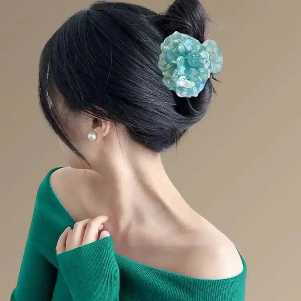 

Elegant Camellia Hair Claw Korean Style Creative Flower Shark Clip Acrylic Waterproof Acetic Acid Hair Claw School