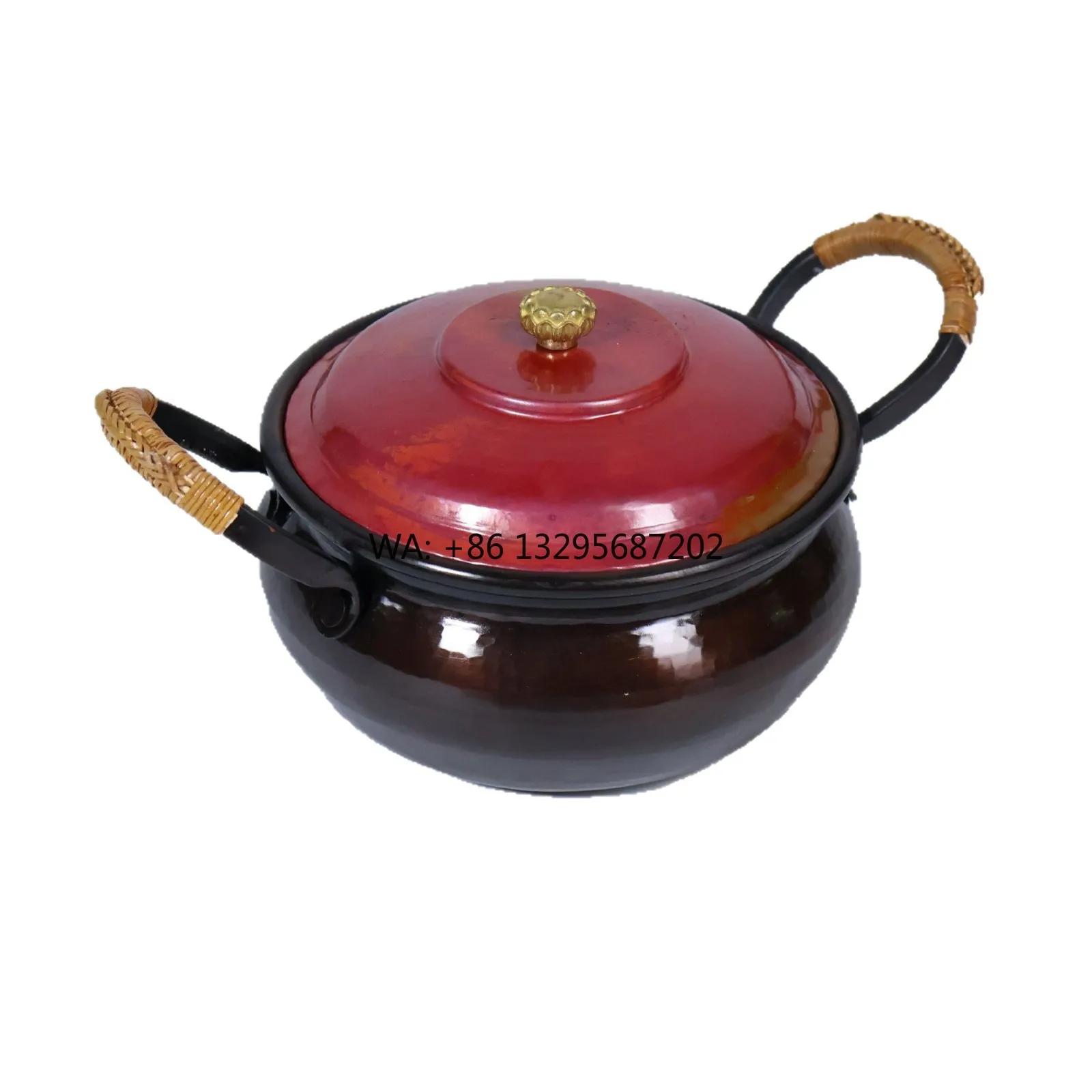 

Цветная медная суповая кастрюля небольшой емкости с прочным тушениям для домашнего использования, ручка из ротанга с защитой от ожогов, прямая продажа с фабрики, металл