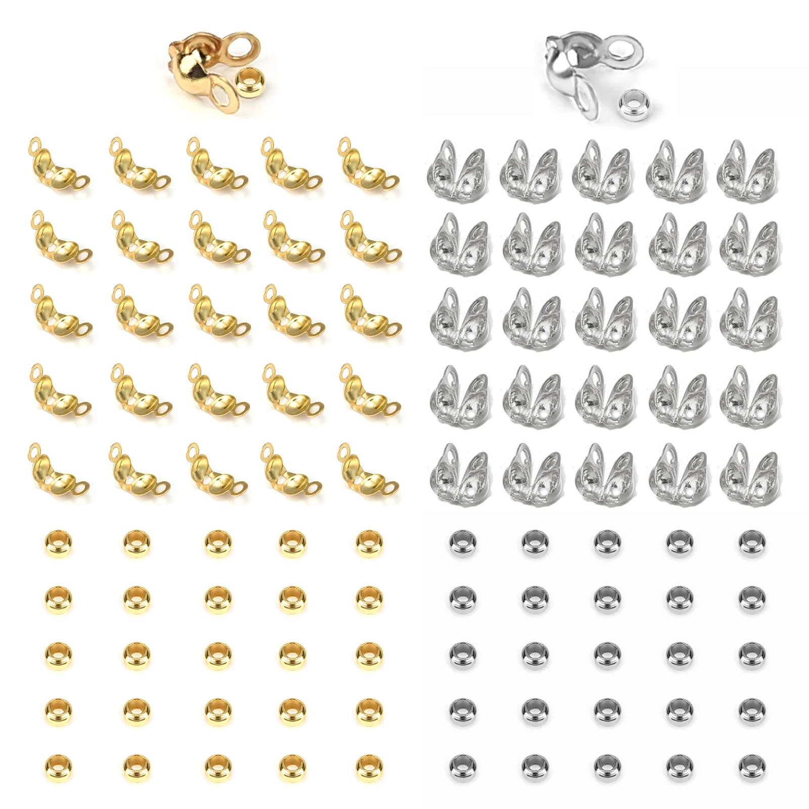 

100pcs/Lot Stainless Steel Gold Plated Connector Clasp Crimp End Beads For Bracelet Necklace Chains DIY Jewelry Making Supplies