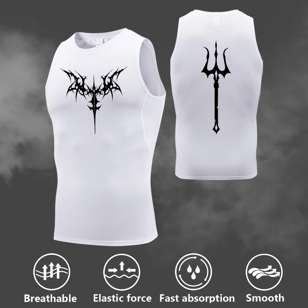 Men's Personalized Trident Gothic Print CompressionT-Shirt Quick Drying Breathable Summer Fitness Elastic Slim Fit Vest
