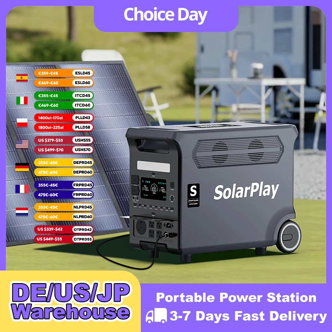 SOLARPLAY 3600W Portable Power Station 3840WH Outdoor Generator With Folable Solar Panels For Home Emergency Outdoor Camping