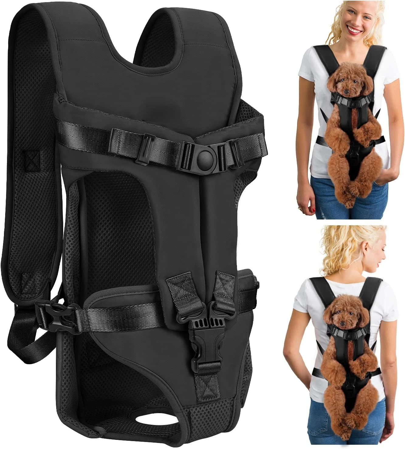 

Dog Backpack Carrier, Legs Out Easy-fit Dog Front Carrier for Small Medium Dogs, Adjustable Hands Free Dog Chest Carrier