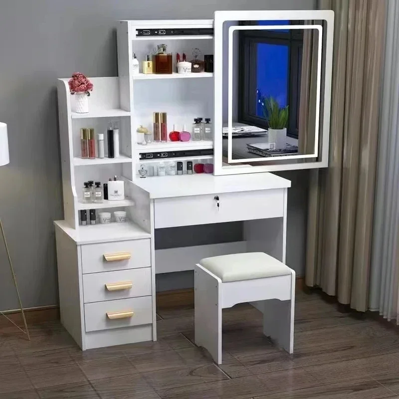 

Nordic Simple Dressing Tables with Sliding Mirror Multifunctional Small Size Makeup Table Bedroom Storage Cabinet Home Furniture