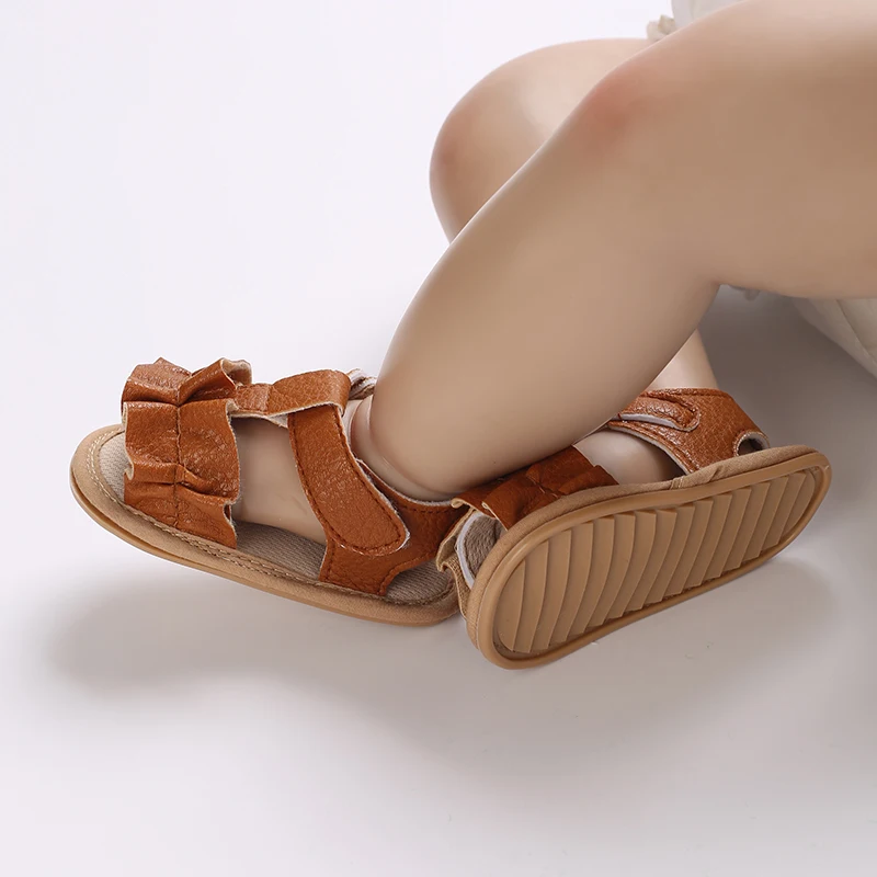 Baby Girl Sandals PU Leather Flexible Non-slip Pleated Summer Casual Daily Flats Toddler Shoes