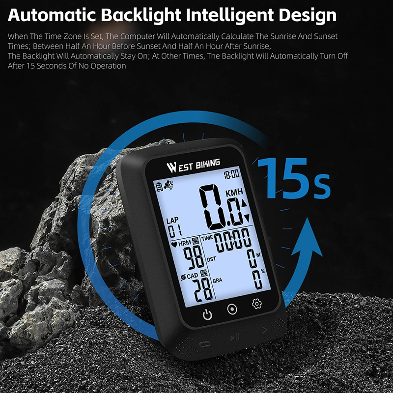 WEST BIKING Bicycle GPS Computer IPX7 Waterproof Wireless 5.0 ANT Bluetooth Speedometer Automatic Backlight Bike Speed Sensor