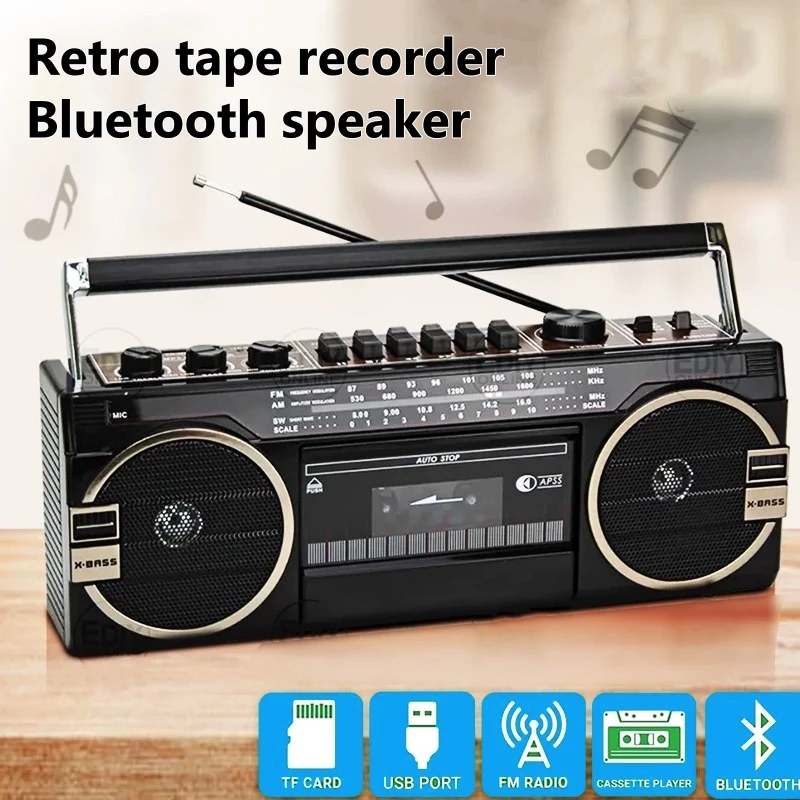 Przenośny magnetofon kasetowy odtwarzacz MP3 USB TF BT odtwarzacz muzyki Walkman Retro Tape Drive AM/FM/SW Radio bezprzewodowe głośniki Bluetooth