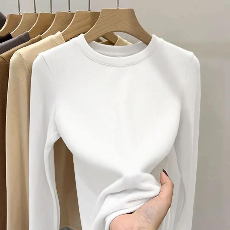 Pure Cotton round Neck Long Sleeve T-Shirt Women's Loose Shoulder Simple Full Cotton Inner Wear Base Shirt Spring Autumn Top