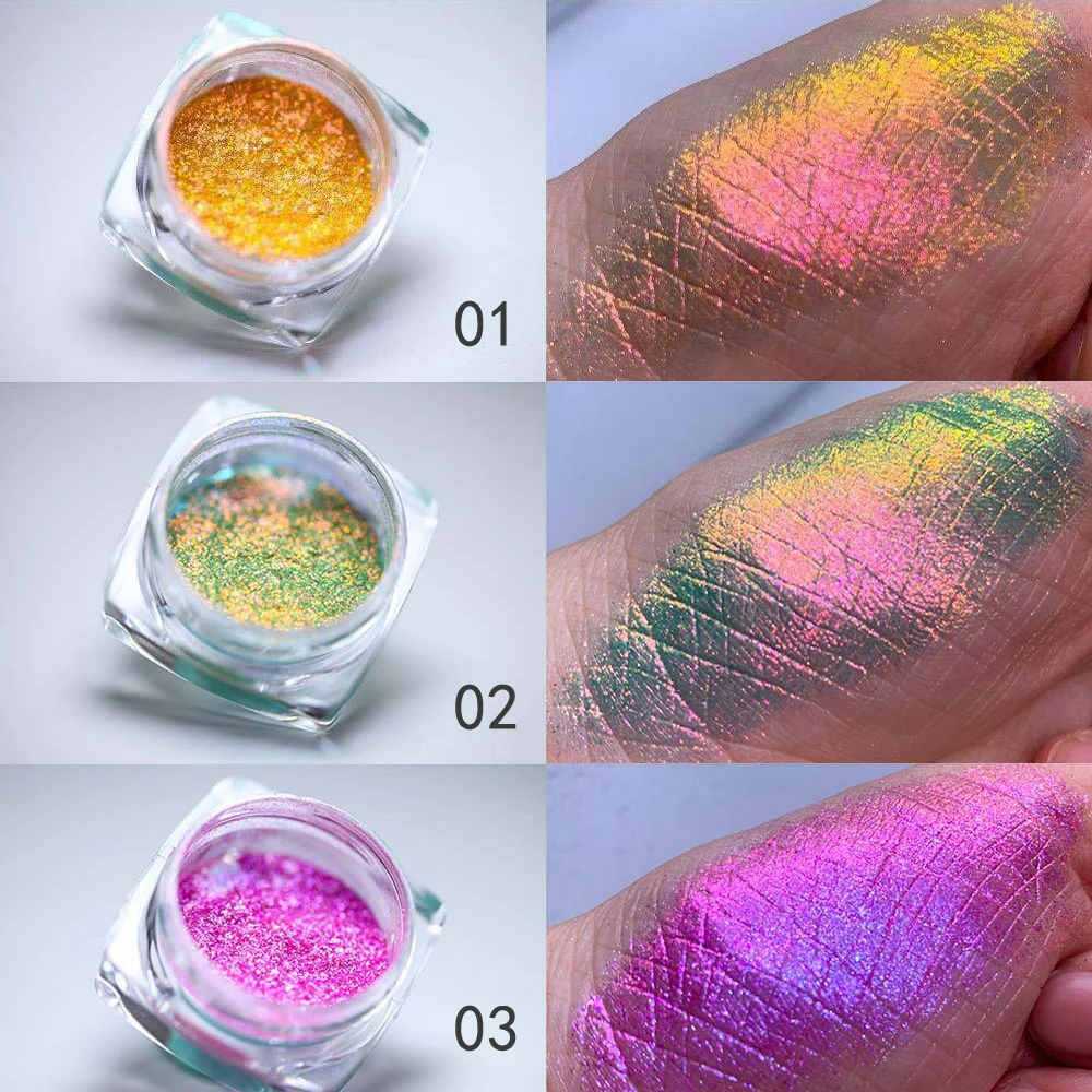 1 Box Multichrome Chameleon Powder Nail Glitter Aurora Neon Rainbow Pigment Chrome Powder Iridescent Eyeshadow Nail Rubing Dust