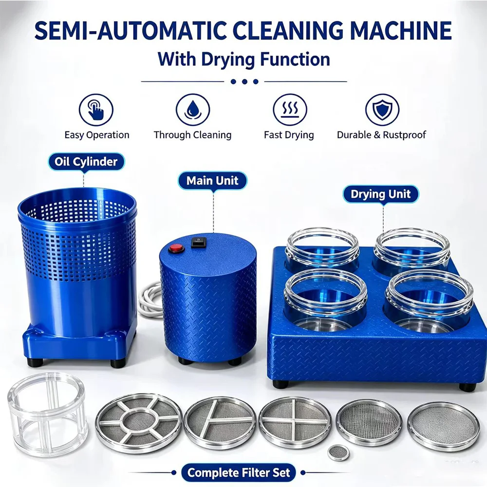 Semi‑Automatic Watch Parts Cleaning Machine with Drying Function, Complete Mesh Filter Set for Watch Repair Workshop Use