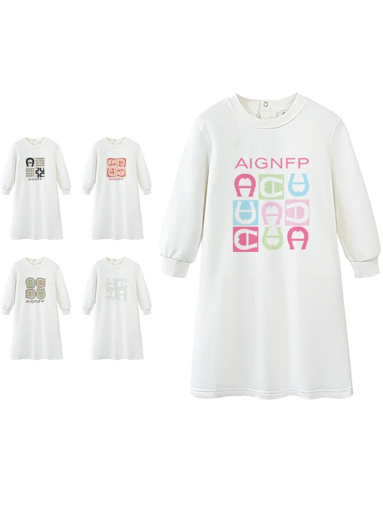 fashion baby dress autumn 2026 new Fun letter print long sleeves Newborns Casual skirt cotton warm Toddler Girls princess dress