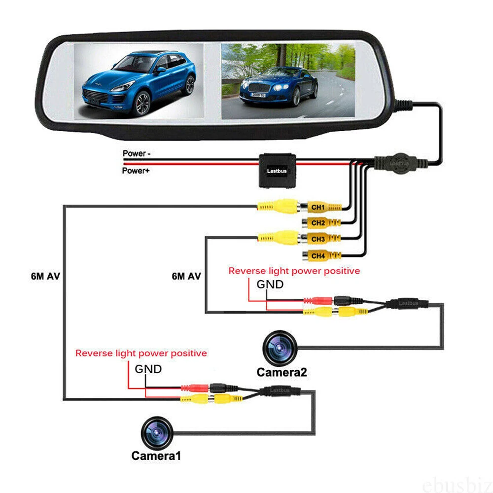 iPoster 4.3 Inch Dual HD 800*480 Display Screen Car Rear View Parking Mirror Monitor with 4 Video Inputs Original Bracket