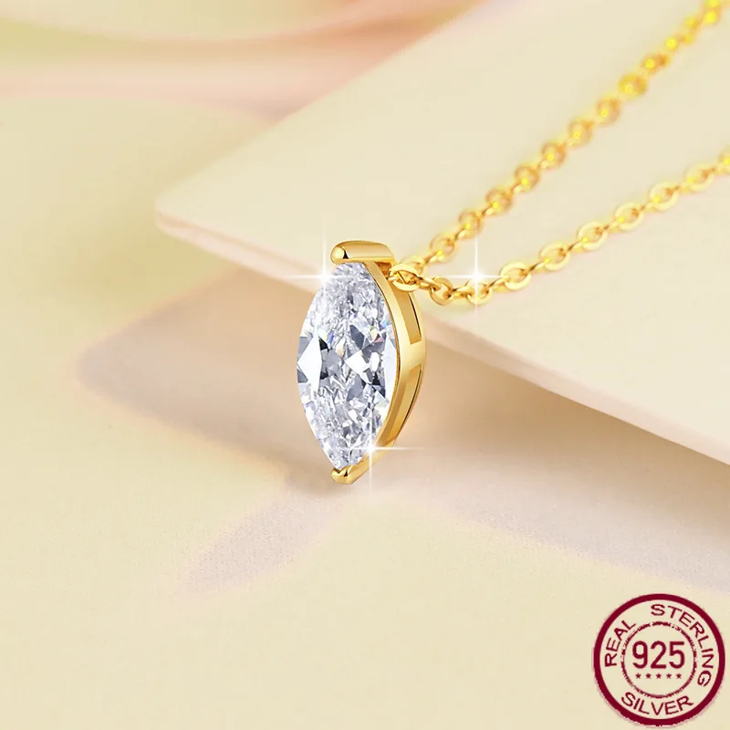 

New s925 sterling silver necklace with 1 carat Maya stone pendant plated with 18K gold collarbone chain for wedding jewelry