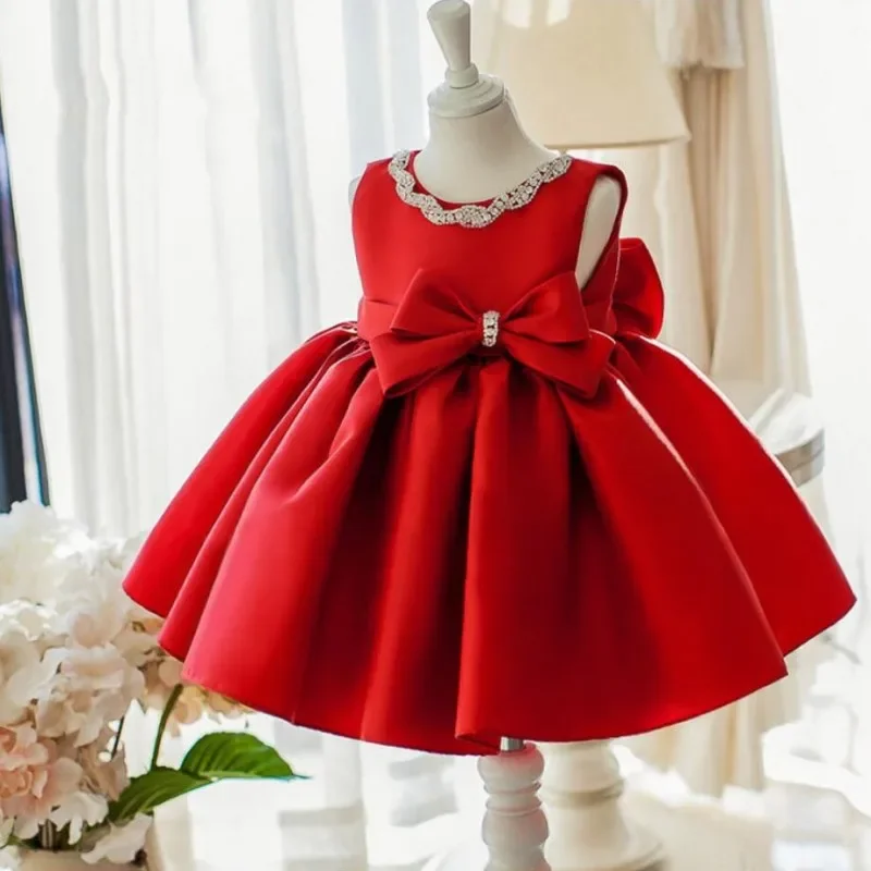 

Newborn Baby Girl Dress Sequin Red Lace Tulle Baby Christening Party Princess Gown Bow 1 Year Birthday Dress Infant Baptism Gown