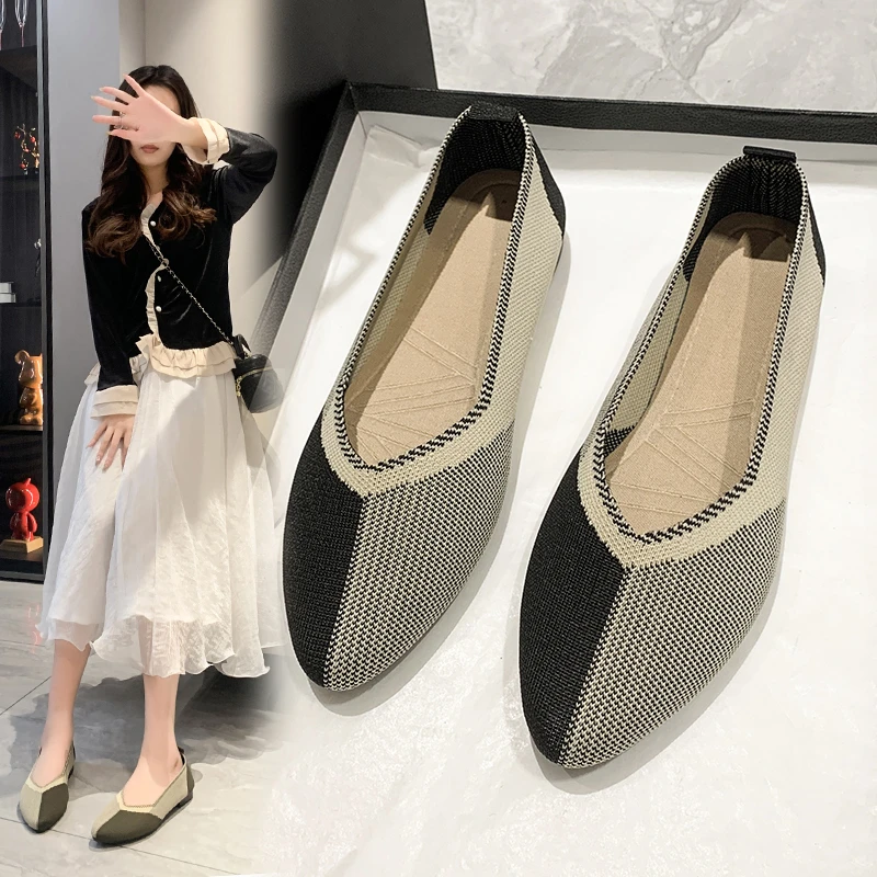 Spring/Autumn New Women's Low-Heel Mixed colors Knitted Mesh Hollow out Breathable Casual Sneakers Fashion Comfortable Mom Shoes
