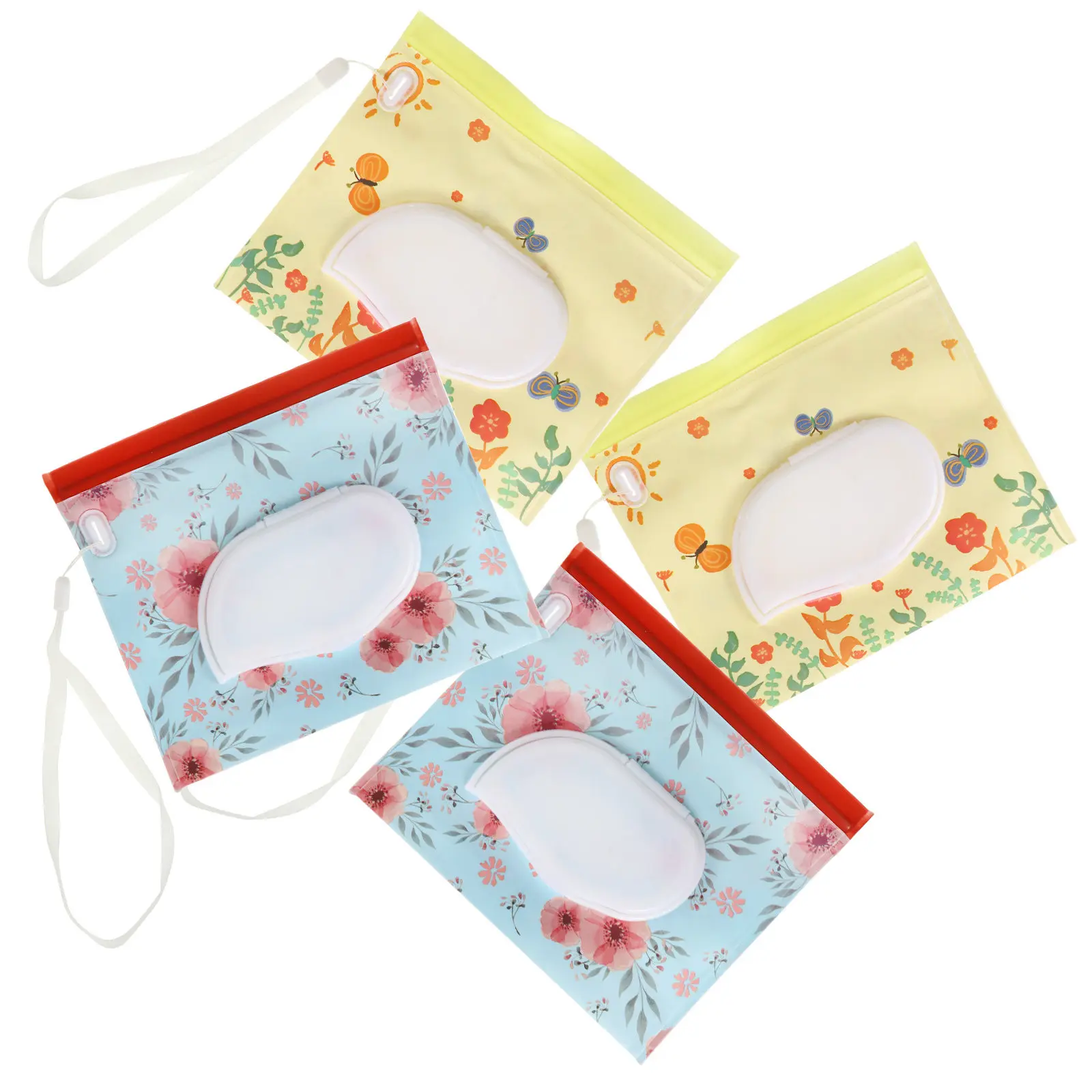4 Pcs Wipes Wet Tissue Holder Travel EVA Refillable Container Portable Bag Pouch Storage for