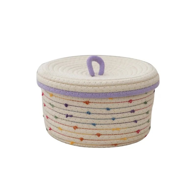 Small Basket with Lid, Snacks, Cosmetics, Desktop Storage, Woven Basket, Finishing Storage Basket
