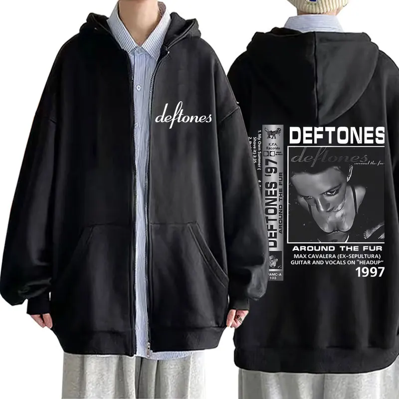 Rock Band Deftones Around The Fur Graphic Print Zipper Hoodie Men's Fashion Vintage Alternative Metal Oversized Zip Up Hoodies