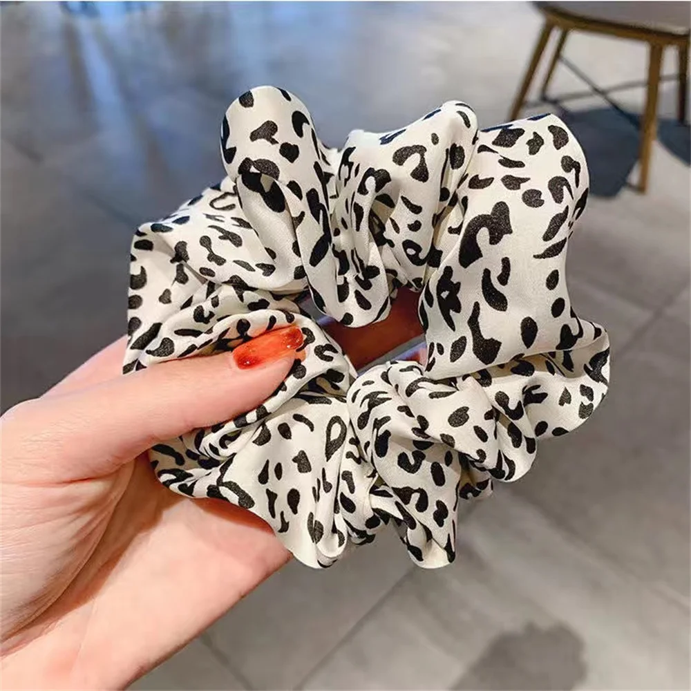 Ponytail Hair Tie Rope Women Soft Silk Stretch Elastic Hair Bands Hair Ring Leopard Plaid Elegant Scrunchies Headdress