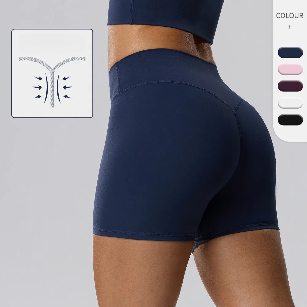 `Women Double‑Sided Brushed Yoga Biker Shorts High Elastic Butt Lifting 3‑inch Sports Shorts for Running Gym`