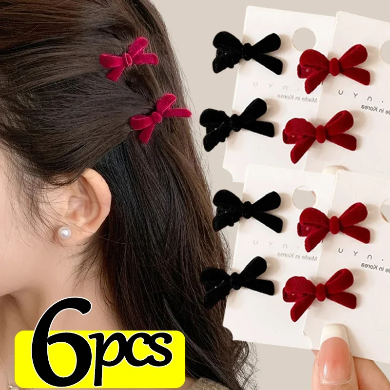 1/6pcs Mini Red Velvet Bow Hair Clips Little Girls Sweet Candy Velvet Bow Knot Hairpins Hairgrips Barrette Hair Accessories