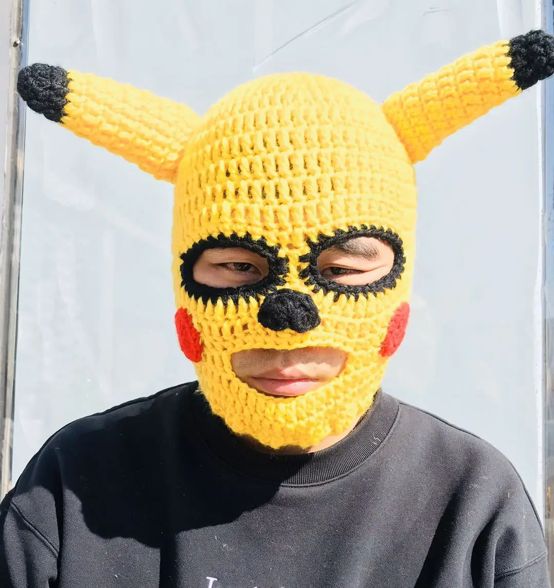 Cartoon Kawaii Pikachu copricapo divertente lana lavoro a maglia Pokemon Elf Mask cappello di umorismo per la festa di compleanno rilascio gioco di