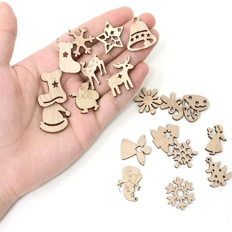 50 قطعة شجرة عيد الميلاد الصغيرة ديكور معلق الحلي خشبية سانتا كلوز ثلج الغزلان المعلقات زينة عيد الميلاد التماثيل الصغيرة #3