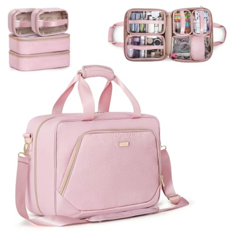 

Extra Large Toiletry Bag for Women with 4 Individual Cases, Large Travel Makeup Organizer Bag with Hair Tool Pocket and Makeup