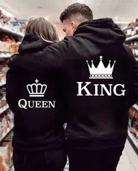 Autumn and Winter Lovers Fashion King And Queen Printing Hoodies Women Men Casual Sweatshirts Couple Hoodie