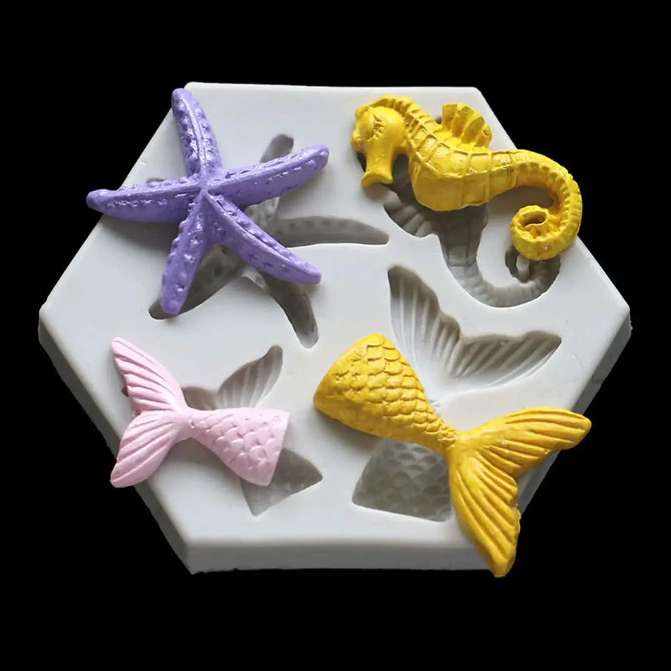 1pc-DIY Baked Large and Small Fish Tail, Sea Star, Seahorse Liquid Silicone Mold