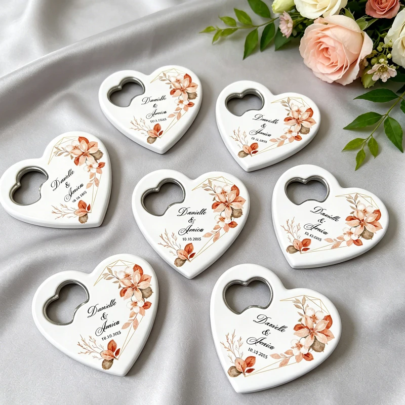

Personalized Wedding Bottle Opener, White Heart-shaped Magnetic Bottle Opener, Wedding Gifts for Guests, Bridal Shower Gifts
