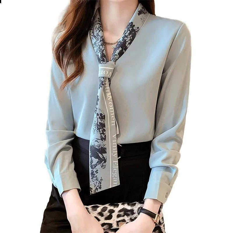 2024 Spring and Autumn New Elegant Women\'s Chiffon Shirt Fashion Long Sleeve Shirt Women\'s Inner Base Shirt Loose Blouse