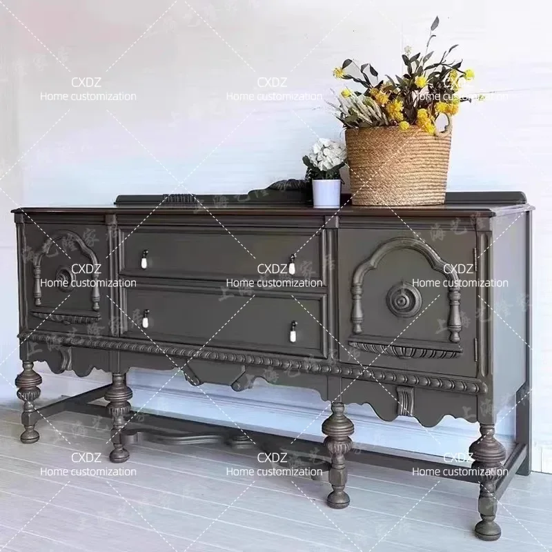Retro American Country Style Entryway Cabinet French Wall Mounted Storage Locker Dining Room Sideboard Small Apartment
