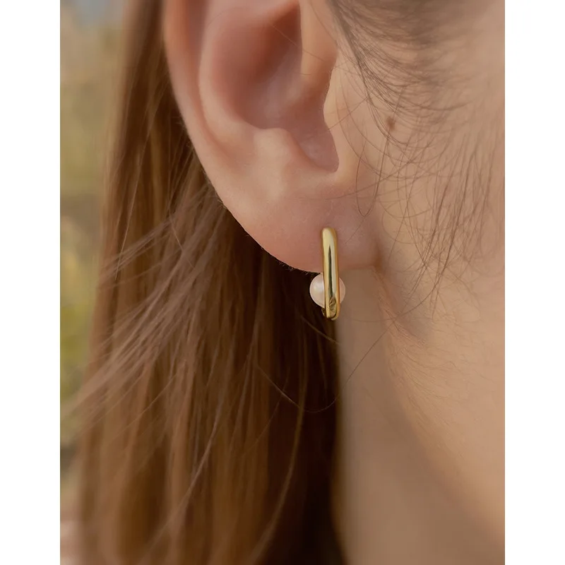 S925 sterling silver white pearl oval miniature earrings for women's fashionable luxury banquet jewelry gift