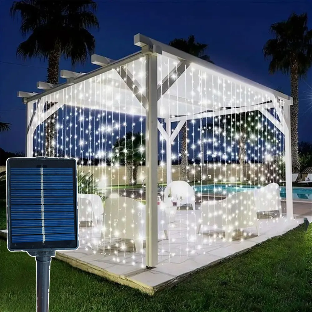 Guirnalda Solar para exteriores, cortina de luces LED, iluminación de vacaciones, jardín, Navidad, Pabellón, decoración de boda, luz de hadas, 6M/3M