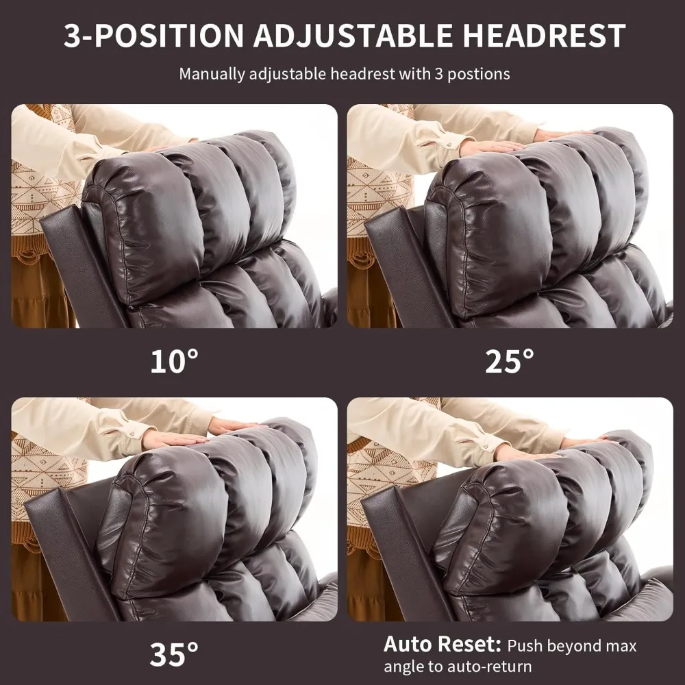 كرسي كرسي رفع الطاقة بمحرك مزدوج كبير الحجم مع مسند رأس قابل للتعديل، وضع لا نهائي لكبار السن، كرسي من الجلد الصناعي Cha #6