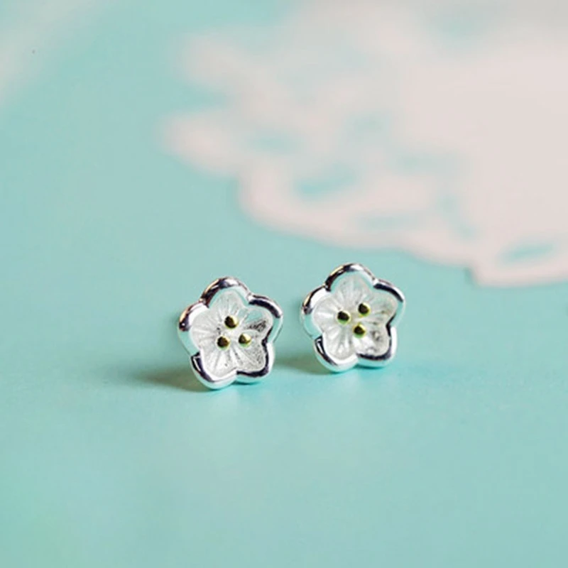 Mini Sweet Temperament 925 Sterling Silver Small Flower Stud Earrings for Woman Girl Designer Jewelry Accessories Gift Colorfast