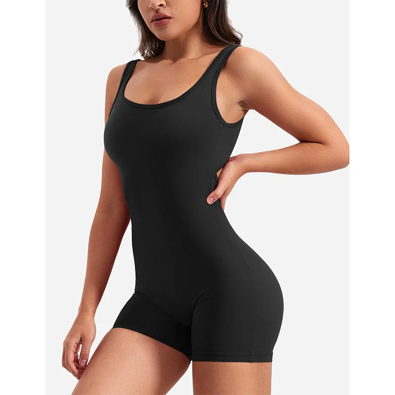 

Spring Summer New Sexy Hot Girl Backless U-neck Sleeveless Bodysuit Sport Waist Cinching Hollow Yoga Jumpsuit With Chest Cushion