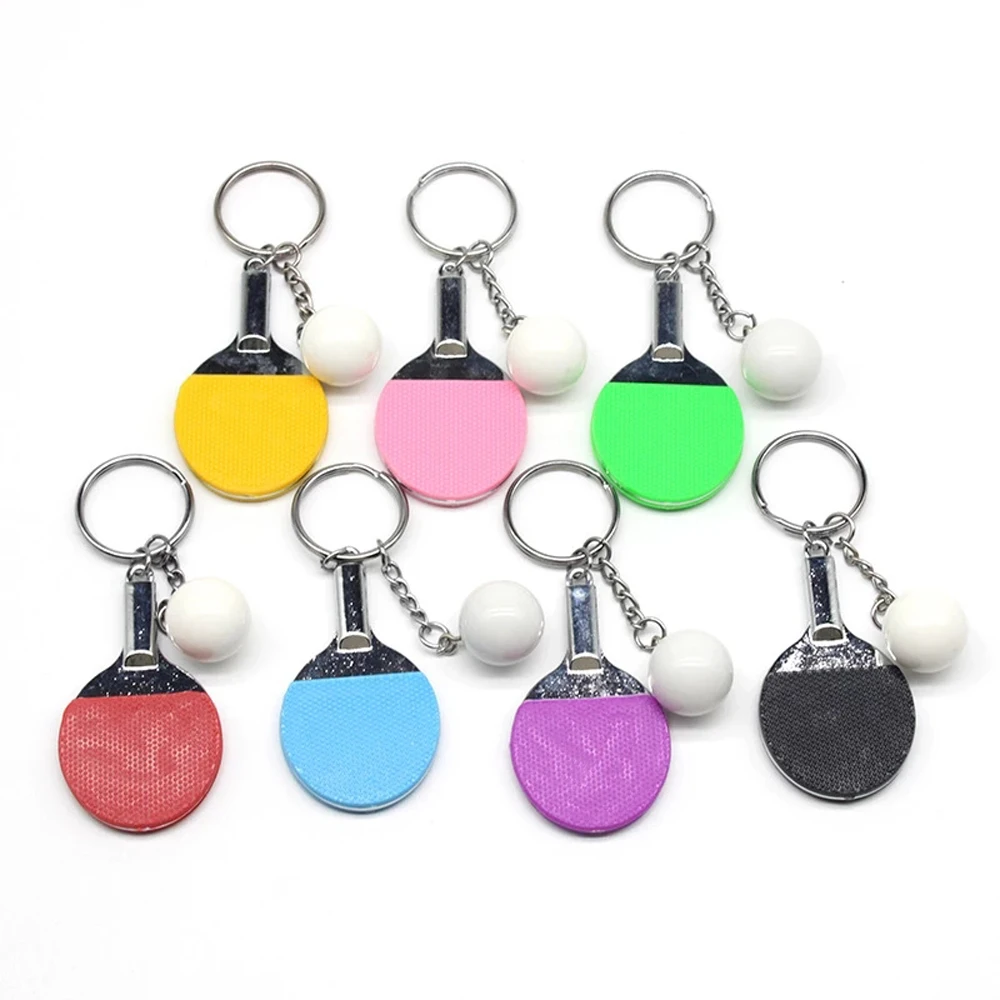 Mini recuerdo de pelota de tenis de bádminton, colgante de 7 colores, llavero de Ping Pong, llavero deportivo, llavero de tenis de mesa, raqueta de tenis de mesa