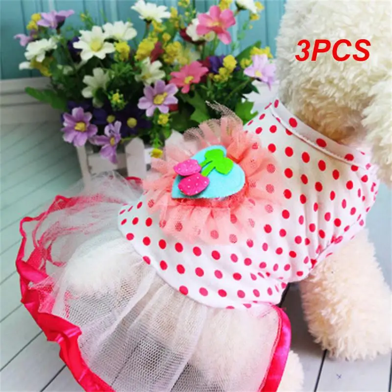 

3PCS Pet Puppy Lace Dress Dogs Dot Short Princess Skirt Cherry Pattern Dog Party Dresses Chihuahua Dog Wedding Dress Dog Clothes