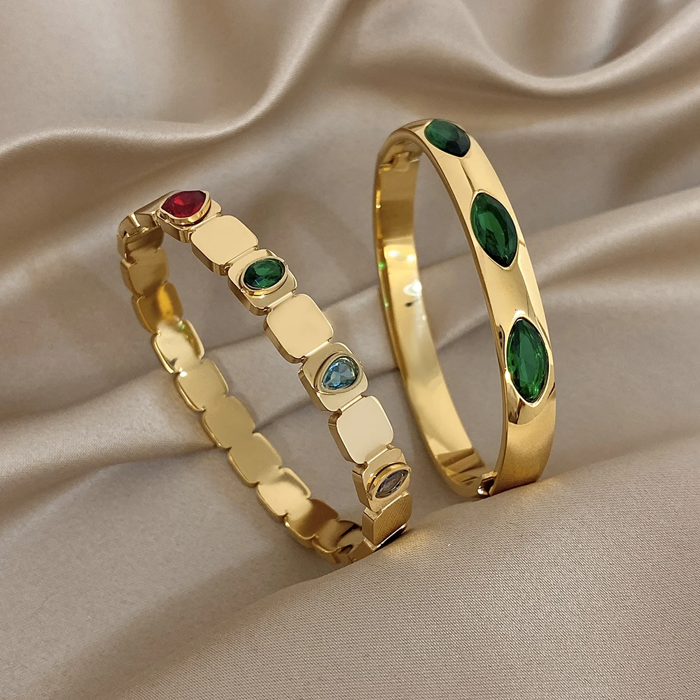 Greatera Geometrischer, bunter, mit Zirkonia gefüllter Armreif für Damen und Herren, ovales Augen-Edelstahl-Armband, leichter Luxus-Schmuck
