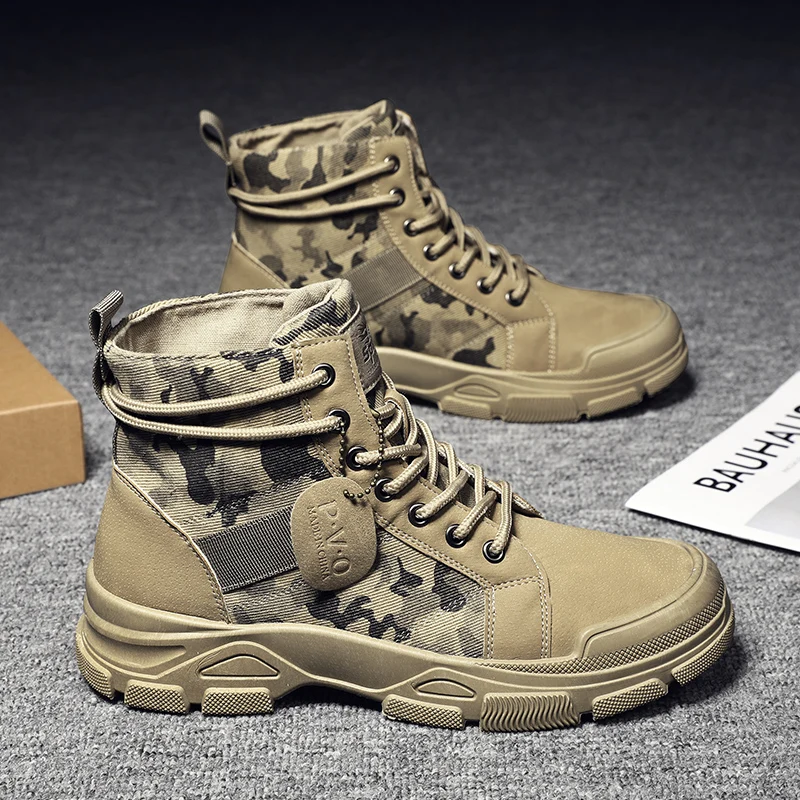 Hikng Boots for Men Autumn High Top Camouflage Desert Casual Flats Mens Boot Breathable Non Slip Work Safty Shoes Zapatos Hombre