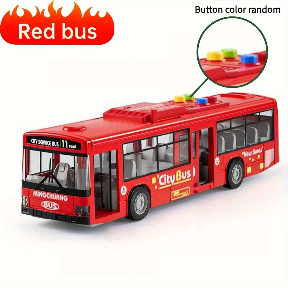 12インチシミュレーション両開きドア慣性バスプルバックモデルおもちゃの車、ライトと音楽付き、男の子と女の子の教育ギフトに最適