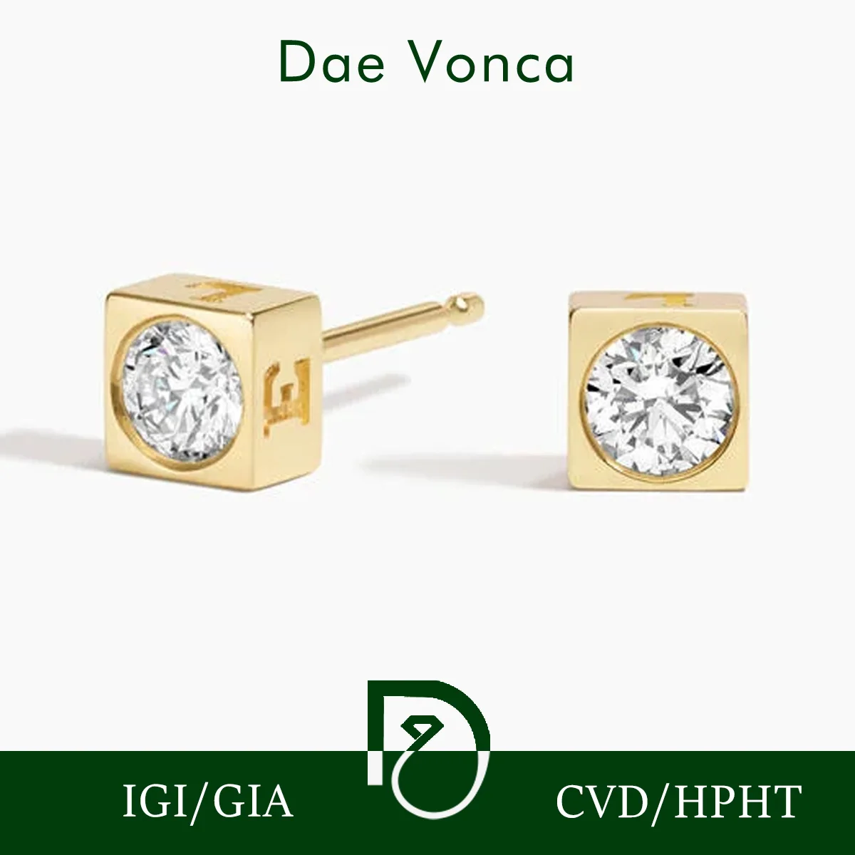 

Round Cut 9K/14K/18K Yellow Gold Lab Grown Diamond Earrings Square Set Lab Diamond Stud Earrings Anniversary Gift for Wife